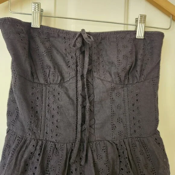 Edikted Liora Lacy Cotton Mini Dress Black Strapless Eyelet Ruffled Feminine - Picture 6 of 14